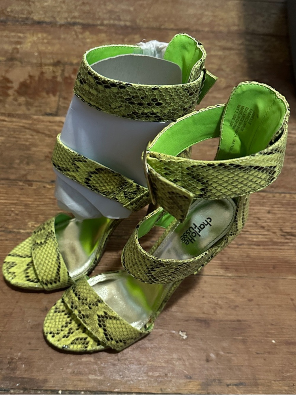 Charlotte Russe Neon Green Snake-Print Strappy High Heels